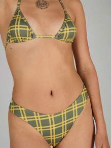 COUREZ Check Triangle Booty Shorts Bikini Set /Summer Beachwear Vacation Outfits/Y2K/Casual Vintage - Green - View 8