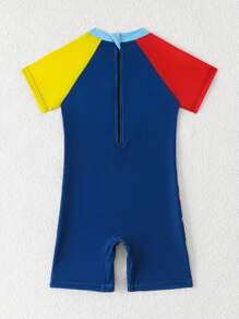 小男孩小狗图案拉链短袖防晒衣