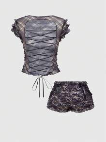 ROMWE J-Fashion Women Two Pieces Outfits For Daily Wear - Brown - View 2