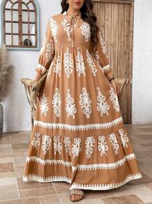 SHEIN LUNE 加大码西式休闲度假音乐节复活节印花连衣裙春假波西米亚风狂欢装节日春假装旧钱风格女性狂欢装休闲优雅花卉度假装女士音乐会装女士狂欢装节日狂欢装乡村音乐会装纳什维尔装伊比沙岛装西部装女士波西米亚风度假装女士，女士夏季装女士夏季服装女士加大太阳裙女士短裙夏季女士夏季套装女士夏季套装 - 卡其色 - 查看 6