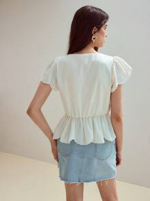 MOTF STUDIO 亚麻结饰荷叶边上衣 - 杏色 - 查看 5