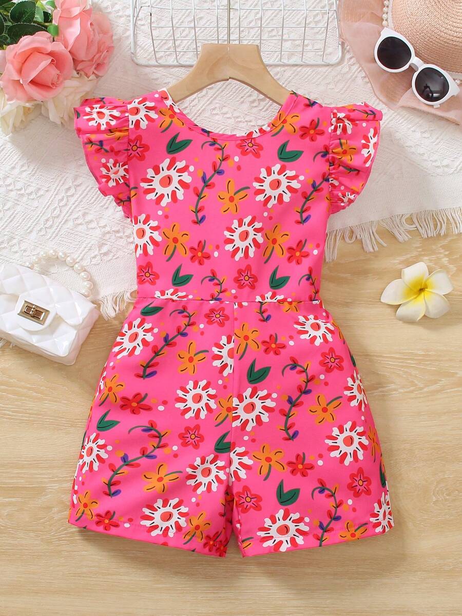1pc Girl Girls Summer Casual Ditsy Floral Romper, Versatile Daily Wear