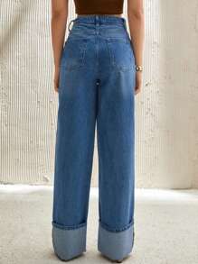 EURMUSE 女式高腰口袋阔腿宽松休闲百搭牛仔裤