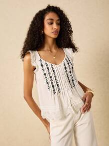 Poéselle Damen Blumen Stickerei Tank Top für den Sommer