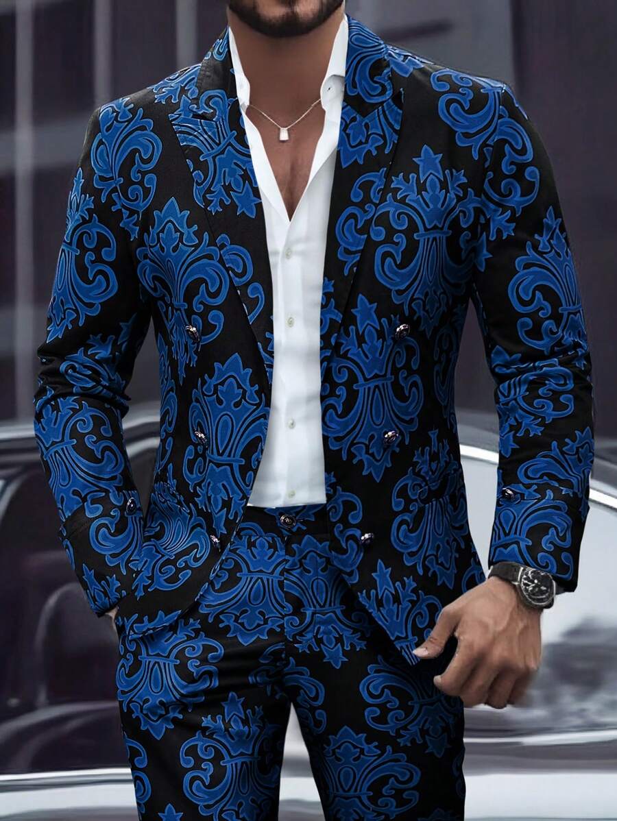 Manfinity AFTRDRK Men's Suit Jacket & Trousers Set, Fashionable For Summer - Blue - View 1