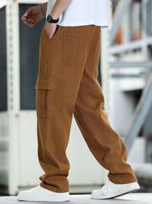 Manfinity Homme Men's Cargo Pocket Straight Leg Loose Casual Jeans - Khaki - View 6