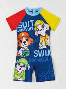 小男孩小狗图案拉链短袖防晒衣