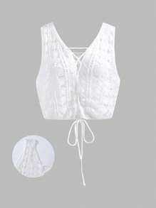 Swim Oasis Femmes grande taille Cache-maillot blanc sans manches à laçage élégant en crochet pour la plage