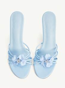 CUCCOO CHICEST Women's Elegant Floral Crystal Pointed Toe High Heel Sandals, Light Blue Faux Leather, Fashionable Heeled Slippers For Tea Parties, Dates, Formal Events, Vacations, Beach & Hawaii Style