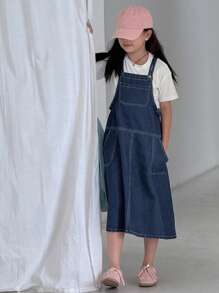 DAZY Vestido de peto vaquero para niñas preadolescentes, ropa de vuelta al colegio