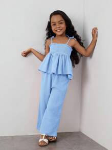 Maija Kids Maija Kids Set de 2 piezas de niña con top holgado casual y pantalones de pierna ancha - Celeste - Ver 1