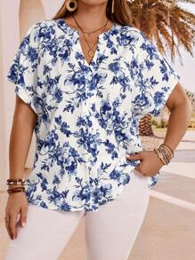 EMERY ROSE Summer Large Blue & White Floral Open Cardigan, Women Summer Clothes - Blue and White - View 1