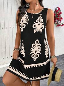 SHEIN Clasi Plus Size Women Casual Slimming Print Sleeveless Dress