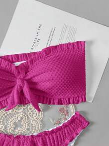 Swim Mod Women's Solid Color Textured Swimsuit Set For Vacation & Beach For Summer - Red Violet - View 3