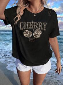 Veykashi 大码落肩休闲 T 恤，简约时尚，适合日常穿着 - 黑色 - 查看 1