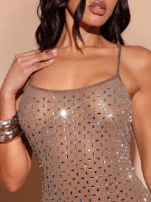 Hauture 性感方形热固定水钻吊带紧身迷你连衣裙