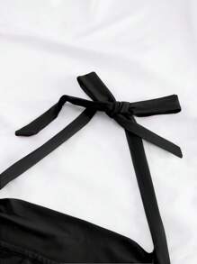 SHEIN Women's Vacation Casual Hibiscus Floral Print Ruched Open Back Halter Top - Multicolor - View 3