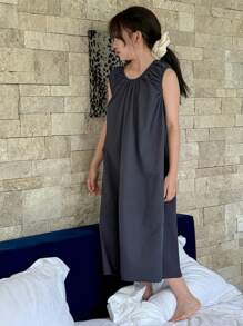 DAZY Tween Girls Sleeveless V-Neck Tank Top Dress, Home Clothes For Tween Girl, Summer,Back To School Clothes - Navy Blue - View 4