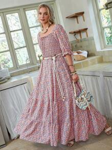 SHEIN LilyWest Women's Elegant Long Floral Print Dress - Multicolor - View 5