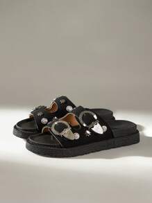 Solecia Women's Fashionable Versatile Thick-Sole Retro Slide Sandals - Black - View 2