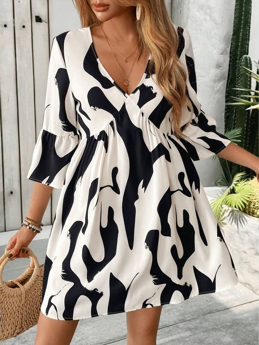 Chiquease Damen Urlaubslässiges Strandkleid mit Muster für den täglichen Gebrauch