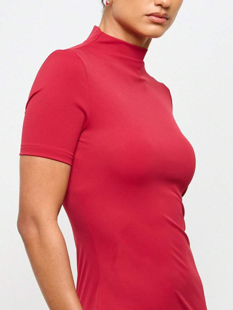 High Neck Fitted Stretch Bodycon Mini Dress