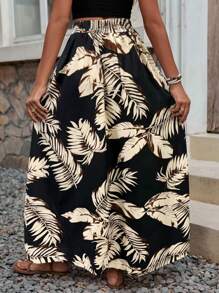 SHEIN PETITE Leopard Print Slit High Waist Summer Women Skirt, Casual Vacation Style Fall Cloth For Women - Multicolor - View 2