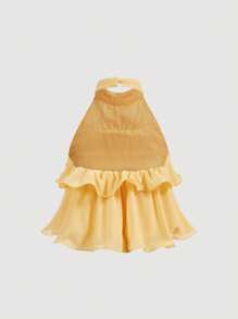 SHEIN MOD Yellow Multi-Layered Ruffle Crop Top,Cute Tops,Tube Tops Women,Elegant Shape,Backless Top,New Years Top,Party Tops Women,Off The Shoulder Top,Women's Casual Front Button Wide Strap Minimalist Blouse For Everyday Wear,Vintage Outfits, Women Clothes, Look Valentine's Day - Yellow - View 2