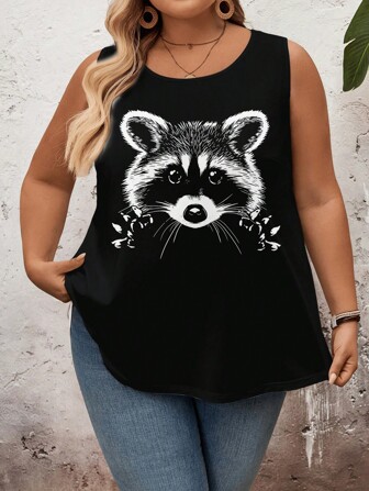 SHEIN CURVE+ Plus Size Printed Camisole And Tank Top, Casual Sleeveless Top Suitable For Summer, Curve Plus, Boho Vacation Suitable For Going Out