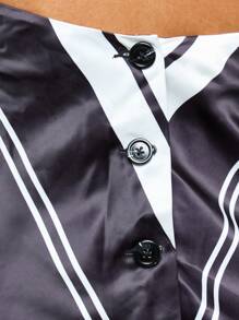 AiiRZ Striped Overlap Halter Neck Satin Finish Top - Black and White - View 4