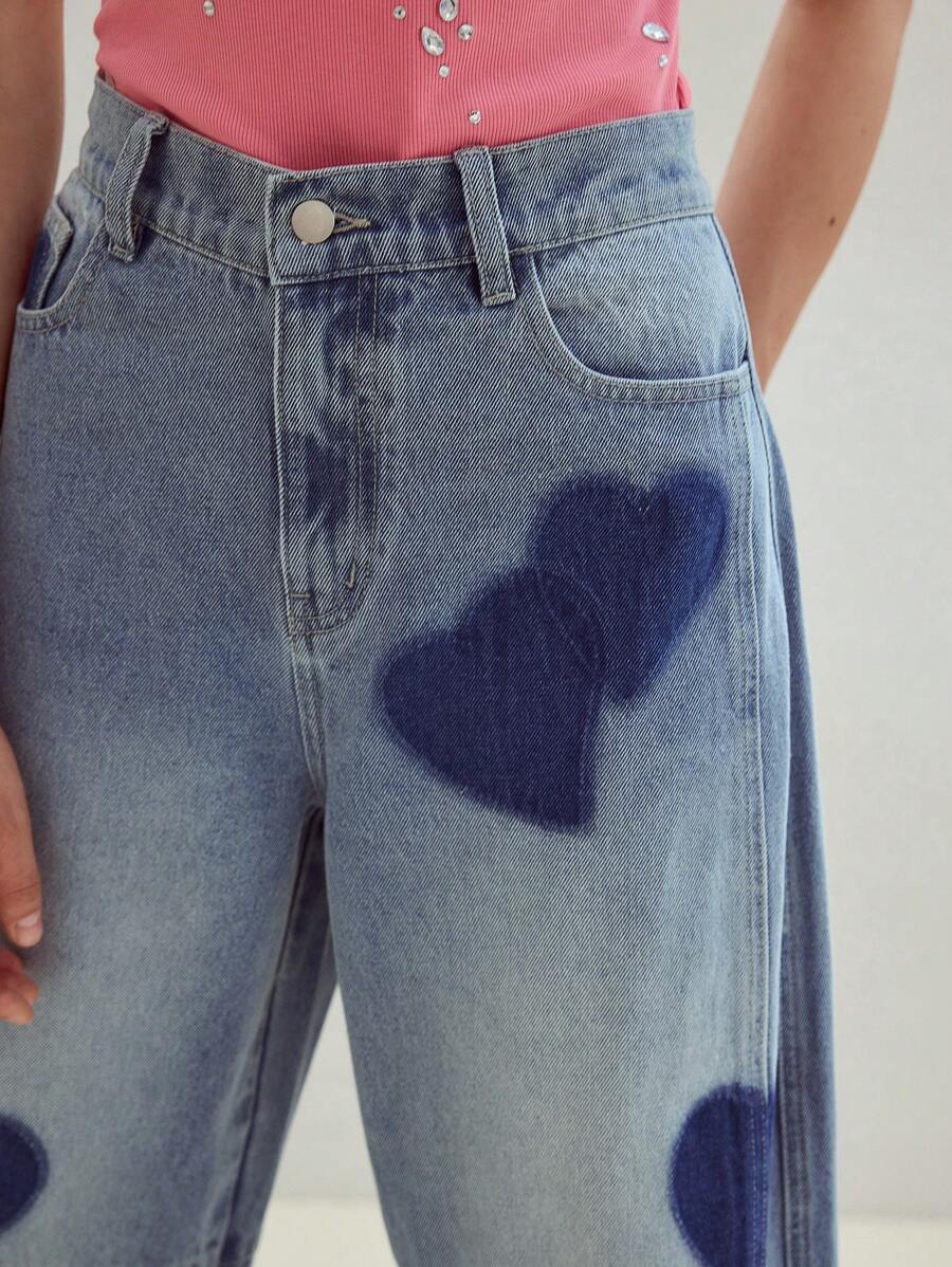 MOTF STUDIO QUẦN JEANS THOẢI MÁI THIẾT KẾ HÌNH VÁY TRÁI TIM THƯỜNG NGÀY LỚN, ĐỒ THỂ THAO & NGÀY LỄ - Màu xanh lam - Xem 2