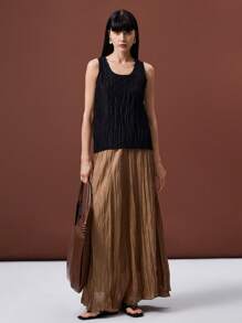 Ontre Váy thường ngày ngày lễ màu nâu bốn mùa dành cho nữ, đồng phục giáo viên, váy đơn giản họa tiết xếp ly, mùa tựu trường, phong cách cổ điển - Màu Khaki - Xem 7