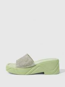 HighSole Sandalias con suela gruesa y adorno de strass para mujer para fiestas - Verde - Ver 7