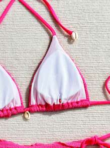 Swim Mod 2pcs Women Summer Jacquard Bikini Set, Swimsuit With Side Tie, Cute Beach Swimwear - Pink - View 4