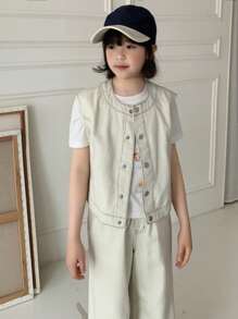 DAZY Tween Girls Denim Two Pieces Outfits,Girls Summer Outfits,Back To School Clothes - Beige - View 2