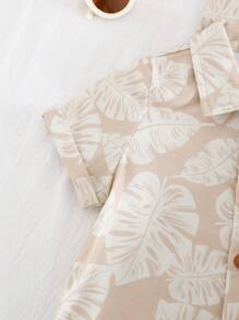 Cozy Pixies 2pcs Baby Boy Plant Floral Pattern Lapel Short Sleeve Cardigan & Elastic Waist Shorts Set