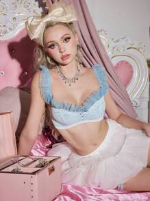 FairyFlirt Women's Charming Princess Polka Dot Mesh Lace Double Layer Back Closure Lingerie Bra