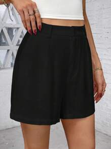 SHEIN Clasi Quần short họa tiết SEHIN Clasi dành cho nữ có túi, trang phục dạo phố giản dị thanh lịch cho ngày lễ, mùa xuân/hè - màu đen - Xem 3