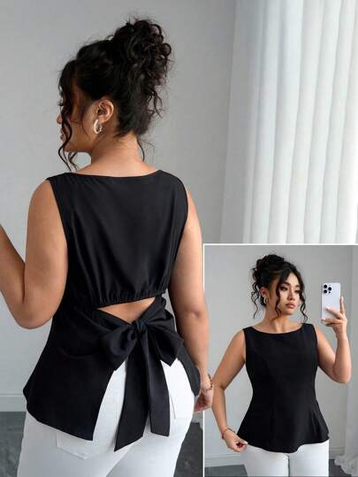Elenzga Plus Size Women Sleeveless Backless Shirt, Fashionable For Summer