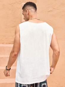 Manfinity VCAY Lightweight Loose Casual Comfort Pure White Sleeveless Tank Top For Men, Summer