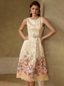 MOTF PREMIUM VESTIDO ESTAMPADO FLORAL CON CINTURÓN