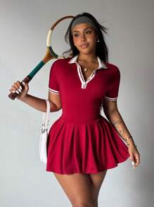 Rhythm Era Plus Size Yoga Casual Flat Collar Tennis Dress