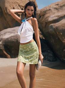 Poéselle Váy ngắn đính sequin hoa cho nữ - màu xanh lá - Xem 7