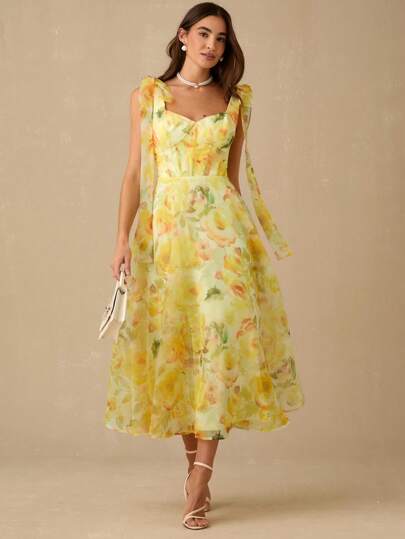 Enchnt Spring/Summer Romantic Women's Yellow Floral Print Sleeveless Long Maxi Dress,Sweet&Elegant For Vacation&Date&Holiday&Party&Graduation&Wedding Guest&Beach&Banquet,Prom Dress,Summer Dresses For Women,Sun Dresses For Women,Summer Clothes, ,Elegant Dresses For Party,Bodycon Dress