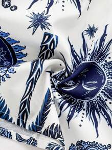 Soleia 女士度假巡航夏季派对连体裤，蓝色水彩剪影印花，正面扭纹细节，宽松版型，适合派对、约会、情人节，可内外穿着 - 彩色 - 查看 6