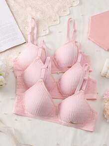 3pcs Wireless Comfortable Non-Detachable Cup Adjustable Strap Teen Girls Bra Set Bras Pack Women Sports Bras Bras And Underwear Set Bra Pack