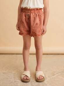 Ontre 年轻女孩休闲刺绣荷叶边短裤 - 卡其色 - 查看 3