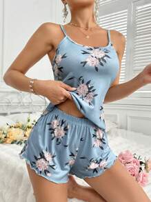2pcs/Set Women Floral Print Camisole And Shorts Pajama Set - Multicolor - View 5