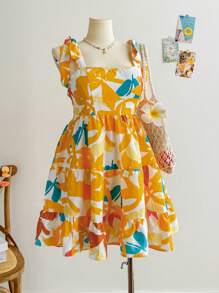 Soleia 大码女式花卉印花系带吊带连衣裙，适合度假、毕业、返校、初秋 - 彩色 - 查看 5