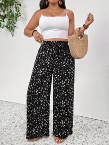 SHEIN Frenchy Plus Size Women's Printed Drawstring Waist Pants,Summer Pants - Multicolor - View 3